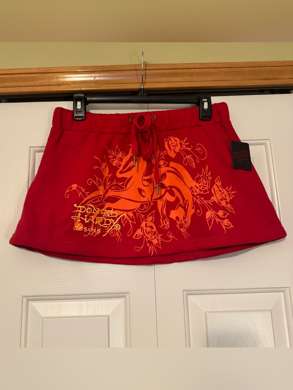 NWT Ed Hardy Y2K Mini Skirt Rose Tattoo Panther Size Medium
